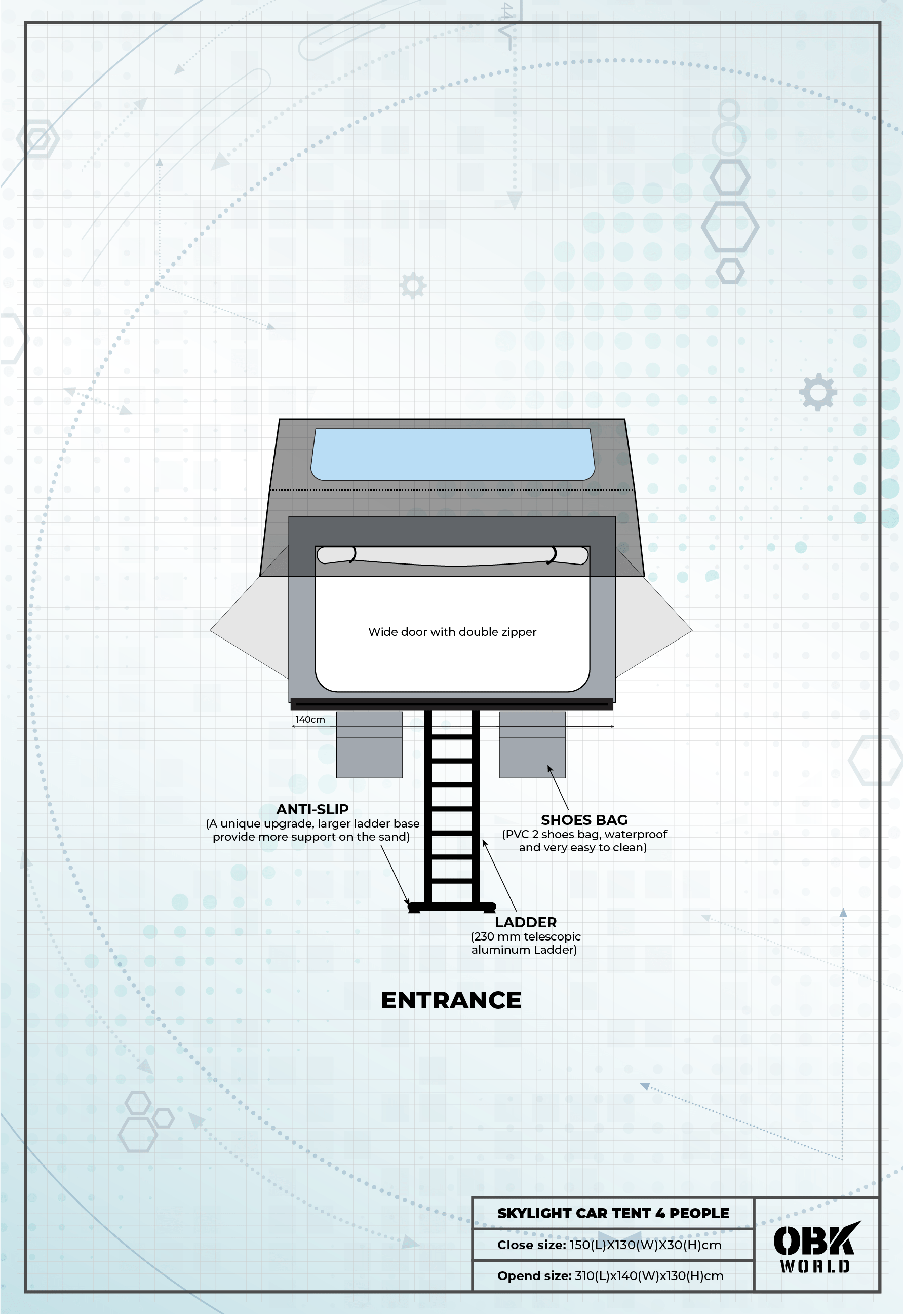 SKYLIGHT 1.4M ROOFTOP TENT - OBK WORLD