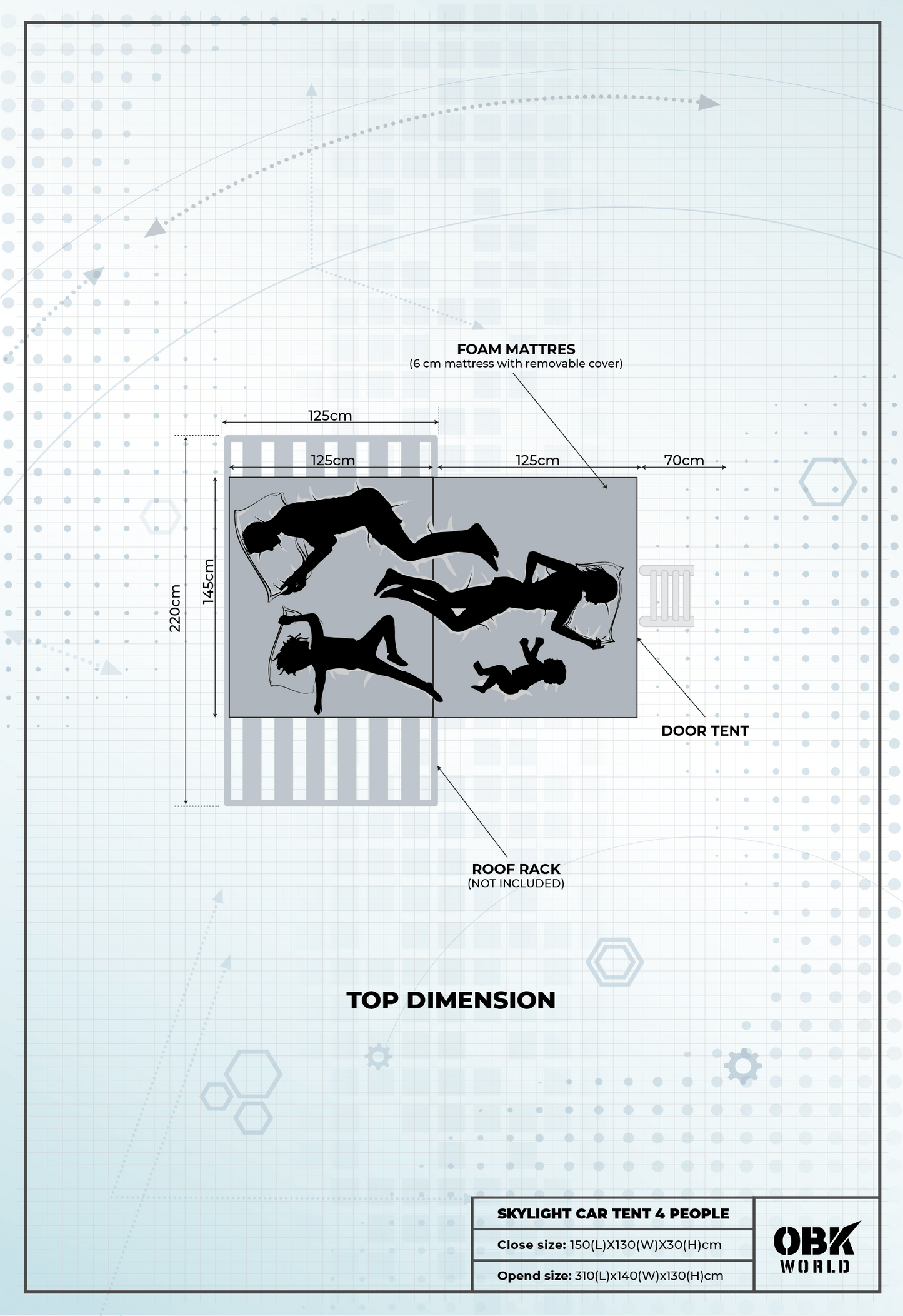SKYLIGHT 1.4M ROOFTOP TENT - OBK WORLD