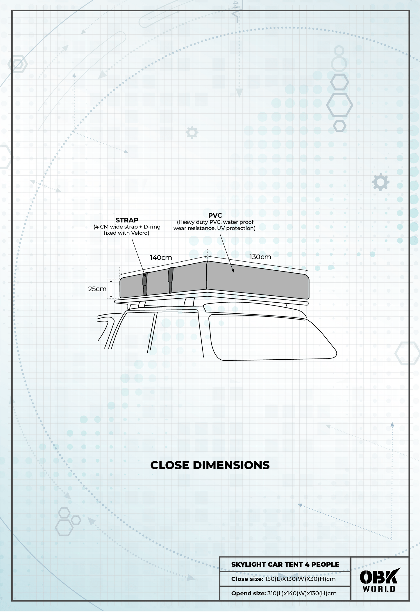 SKYLIGHT 1.4M ROOFTOP TENT - OBK WORLD