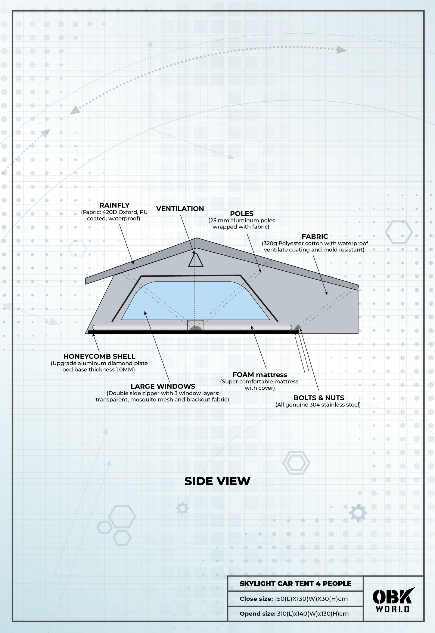 SKYLIGHT 1.4M ROOFTOP TENT - OBK WORLD